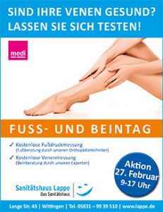 Anzeige mit Details zum Fuß- und Beintag in Wittingen im Februar 2024